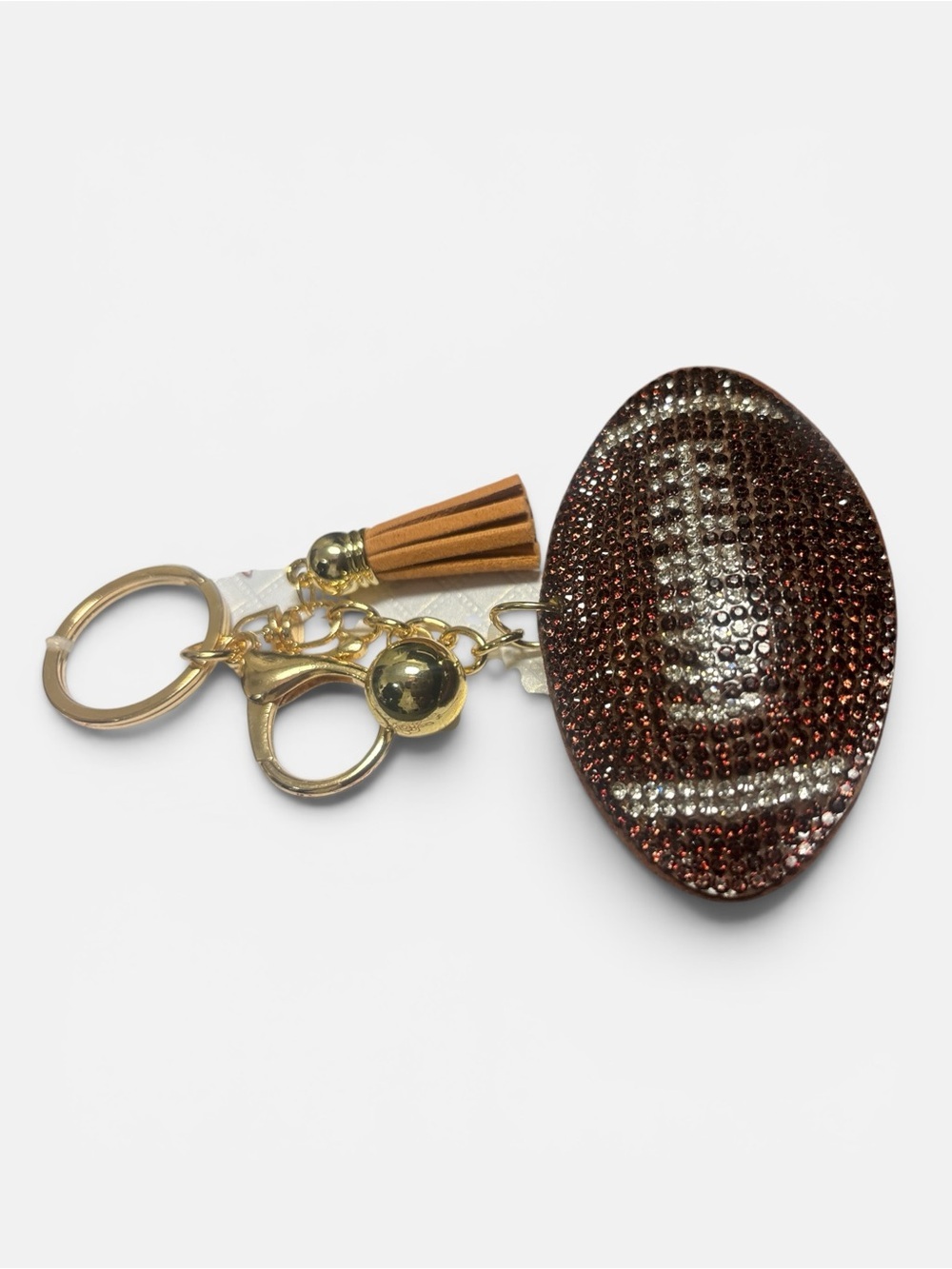 Crystal Football Key & Tassel Charm - Brown